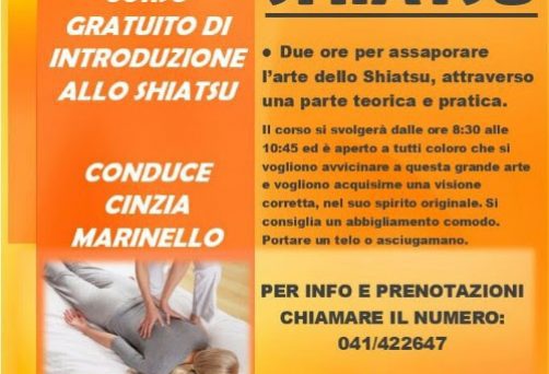 16 giugno 2018, ore 8:30 Corso gratuito di introduzione allo Shiatsu